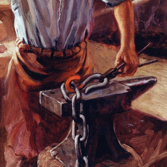 Slika Valtera Haskela Hintona na kojoj Džon Dir radi u svojoj kovačkoj radnji